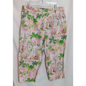 Vtg Larry Levine Pink Beach Tropical Stretch Ankle Pants Size 22W Cotton G1